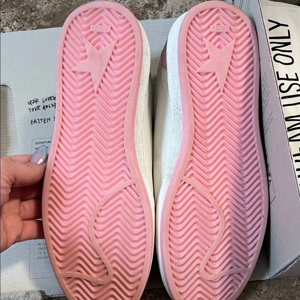 Golden Goose Pink and White Star Accent Sneakers